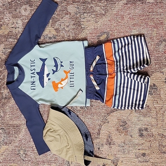 Carter's Fin-tastic Rashguard Swim Trunks with Reversible Bucket Hat - Picture 1 of 6